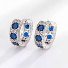 Pendientes de zafiro para hombres y mujeres, en el mismo estilo que los pendientes de plata de ley con circonita azul sintética para orejas perforadas, pendientes de moda