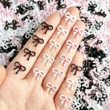 50 piezas Charms de lazos al azar de color negro, blanco y rosa - Cuentas de resina brillante para hacer joyas, manualidades DIY y decoración de uñas