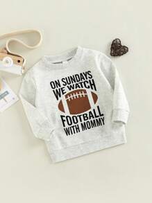 Toddler Baby Boy Girl Sweatshirt On Sundays We Watch Football With Daddy Mommy Shirt Fall Top Baby Football Outfit - 深灰色 - 查看 2