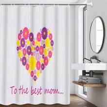 1/4pcs Mother's Day Floral, Heart, Letter Print Waterproof Bathroom Curtain Set With 12 Hooks, Includes Shower Curtain, Toilet Mat, U-Shaped Mat, Modern Bathroom Decor, Washable Polyester, Suitable For Hotel, Apartment, Home