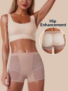 Semi-Sheer Padded Shapewear Panties For Women, Hip Enhancement, Tummy Control, Seamless - Apricot - View 2