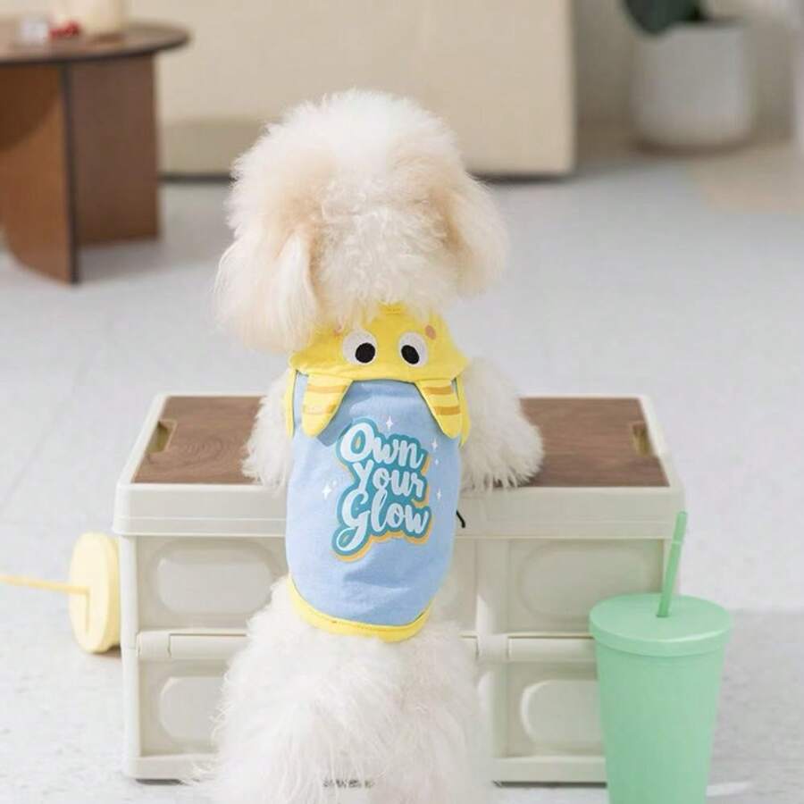 1pc New Lightweight Pet Dog Cartoon Monster & Kitten Print Vest For Spring/Summer - Blue - View 1