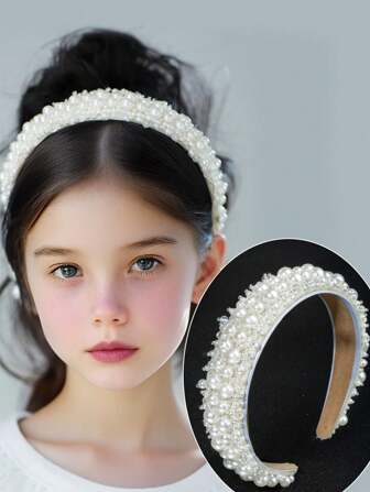 1 件手工珍珠发带，女孩、花童、新娘婚礼水晶头饰，与礼服完美搭配