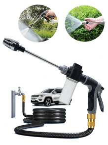 1 pieza Pistola rociadora de lavadora de alta presión, boquilla de metal ajustable, limpiadora de espuma de nieve de plástico para automóvil, botella de jabón limpiador de jardín, cabezal rociador de tanque de espuma de lavado de automóviles de alta presión, para lavado de automóviles, riego de jardín, cuidado del césped