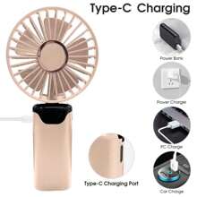 Portable Handheld Foldable Fan Rechargeable 5 Speeds ​​Wind Quiet Personal Neck/Desktop Fan For Office Bedroom Travel Camping, Mobile Phone Holder