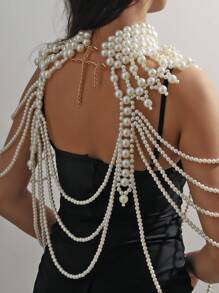 1pc Women's Resin Pearl Beaded Hollow Tassel Personalized Exaggerated Fashion Elegant Blouse Chain - Body Chain - View 3