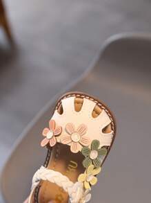 1 Pair Girls Floral PU Hook & Loop Design Children Toddler Sandals, Soft Bottom Princess Walking Shoes, Cute Baby Summer Sandals, Suitable For Spring/Summer/Autumn/Winter