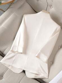 Apricot Color Women's Short Blazer Jacket, Thin Summer 2025 New Style, Casual 3/4 Sleeve Small Size Suit Coat