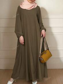 Vestido elegante y conservador de manga larga con estilo árabe para mujeres, modesto