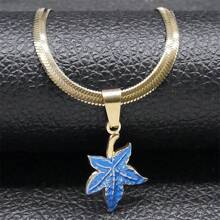 精致绿色枫叶吊坠项链 男女皆宜 不锈钢金色可爱颈链 首饰 - 項鍊 - 查看 3