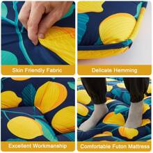 Twin/Full Size Japanese Futon Mattress, Modern Foldable Thick Tatami Floor Mat With Lemon Pattern, Portable Washable Sleeping Mat With Comfortable Foam For Camping, Dormitory, Blue Black Light Grey