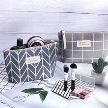 1pc Canvas Makeup Bag Large Capacity Toiletry Bag Zipper Coin Purse Travel Organizer, Random Color