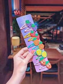 10 件什锦水果和花朵发夹，女士/女孩可爱冰淇淋、棒棒糖设计发饰 - 彩色 - 查看 9