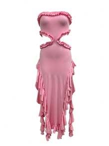 Women's Strapless Ruffle Hem Long Dress