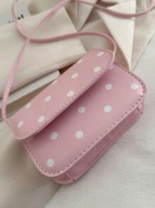 1 件新款女孩迷你个性波尔卡圆点风格斜挎包 PU 材质，磁力开合设计单肩包，简约时尚，可爱精致，日常出行通勤百搭