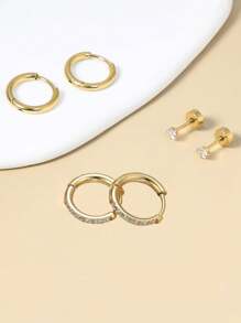 3 对防过敏不锈钢耳环套装，适合多个耳孔，精致的 14K 镀金女式环形耳钉，时尚可爱的小环形和耳钉耳环堆叠，适合敏感耳朵
