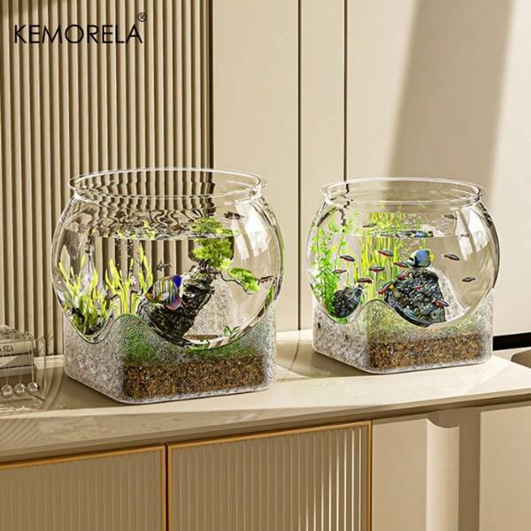 KEMORELA 1pc Round High-Transparency Shatterproof Pet Fish Tank, Scratch-Resistant Desktop Hydroponic Goldfish Aquarium, No Electricity Needed, PP Material, Ideal For Home Decor & Small Hydroponics
