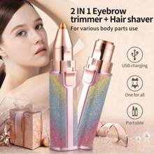 2-In-1 Electric Eyebrow And Nose Hair Trimmer, Rechargeable USB Battery Operated, Multipurpose Body Hair Removal Tool, Professional Automatic Brow Shaping Pen