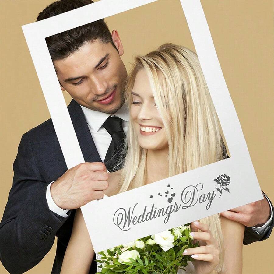 1pc Wedding Day Photo Props Paper Photo Frames Outdoor Photography Party Props DIY Personalized Gifts Couple Wedding Anniversary Commemorative Decoration Supplies