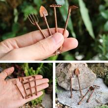 乡村复古微型仙女花园配件金属铁生锈鸟舍鸟笼喂食器浴室园艺工具椅子长凳秋千滑梯邮箱鸟笼手推车栅栏凉亭拱门风车烧烤架灯喷壶镐自行车 - 彩色 - 查看 23