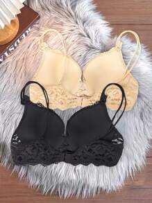 2 Stück Damen Push-Up-BH sexy Spitze Unterbügel-BHs, komfortabler atmungsaktiver Lift-up-BH geeignet für Hochzeitskleid Bustier Lingerie