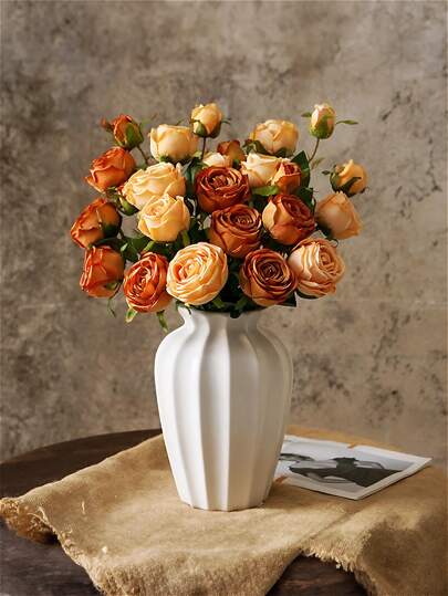 1PC Shatterproof Faux Ceramic Plastic Vase, Moderne Minimalist Home Wit Gestreepte Textured Cylindrical Elegante Multi Functional ative Flower Vase Wedding, Office, Seasonal Displays, Year Round Indoor/Outdoor Room Glass view 4