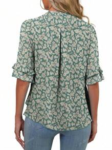 Women's Floral Print Tie-Front Short Sleeve Blouse