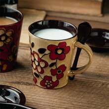 Coffee Cup Hand-Painted Chinese Style Ceramic Mug With Lid Spoon, High Aesthetic Red Cup, Birthday Gift - Multicolor - View 10