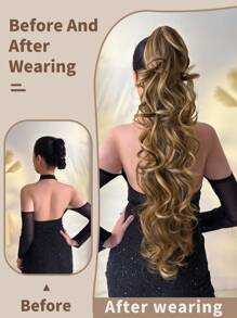 Extensión de cola de caballo con garra de 32 pulgadas de cabello largo y ondulado natural, extensión de cabello de 32 pulgadas en tonos rubios y marrones.