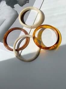 4pcs Vintage Resin Amber Pattern Acrylic Bangle Bracelets, Women's Fashionable & Versatile