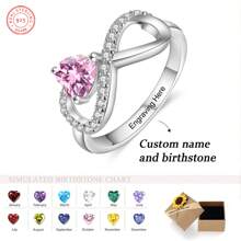 1pc 925 Silver Birthstone Ring, Birthstone Ring For Mom, Minimalist & Elegant Birthstone Ring, Personalized Gift, Birthday Gift - Infinity Symbol Style - View 2
