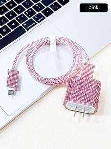 5pcs/Set Rhinestone Decor Charger Cover And Data Cable Protector Set, Charging Adapter Cover Compatible With Apple 18W/20W Fast Charger, Compatible With Iphone 16/15 Series Charger Protector