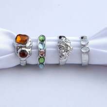 1set Retro Fashion Colorful Resin Rings For Women