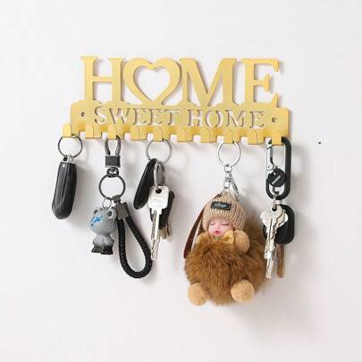 1 Pc Golden Key Shaped Wall Mounted Decorative Hanging Rack, Metal Art Decor For Entryway, Hallway