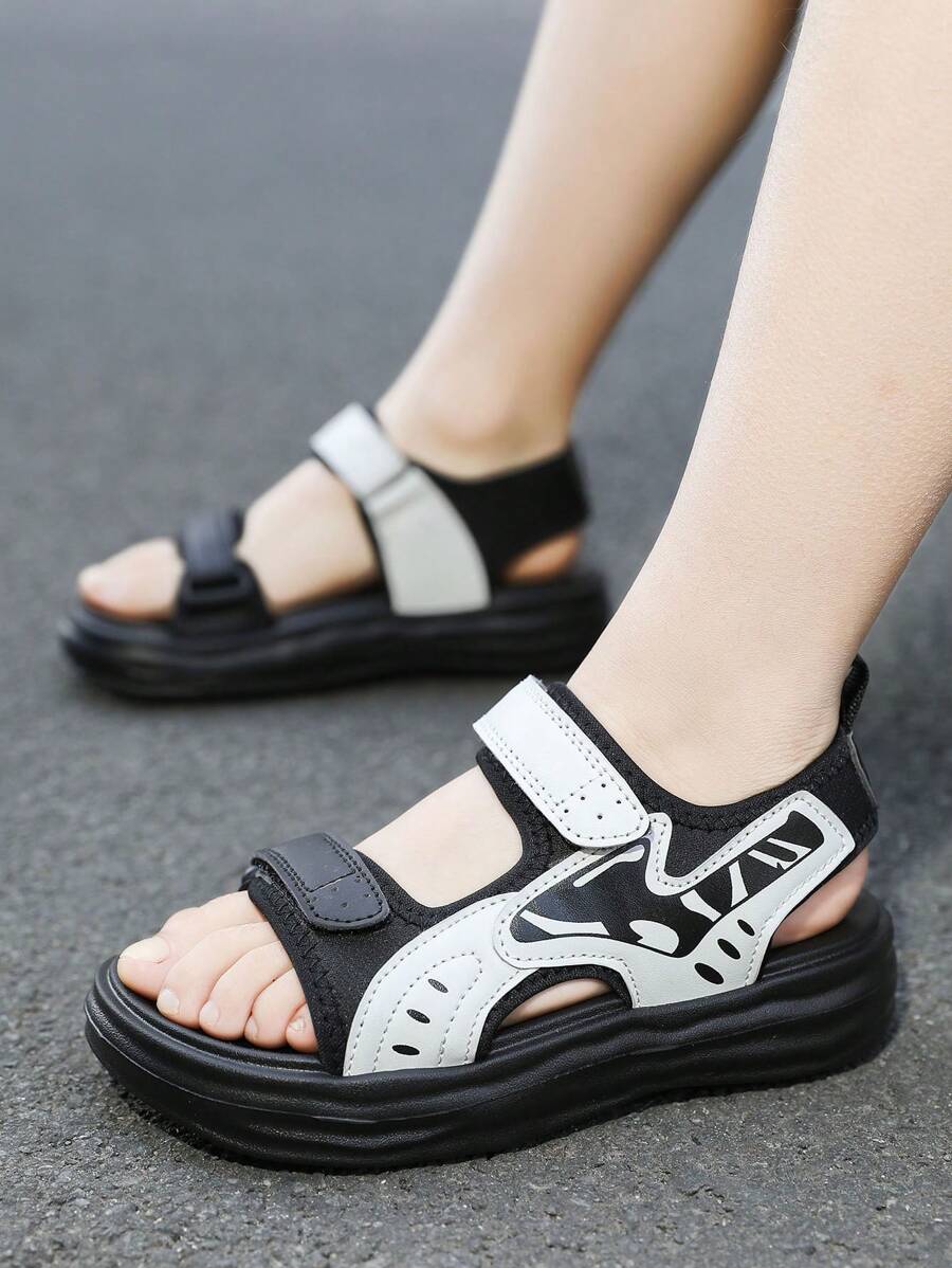 全新夏季儿童户外凉鞋防滑男童鞋时尚软底舒适百搭沙滩鞋 - 黑色 - 查看 1