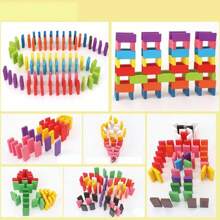 240Pcs Wooden Coloured Tumbling Dominoes Block Family Games Play Set Toy - Multicolor - View 4