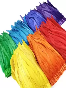 2Meters Colorful Rooster Tail Feathers Trims 23-30cm /9.2-12inches Pheasant Feather Fringe Ribbon For Carnival Plumes Decoration Rooster Pheasant Tail Feathers Plumes DIY Headdress Halloween Wedding Christmas Craft Supplies Accessories