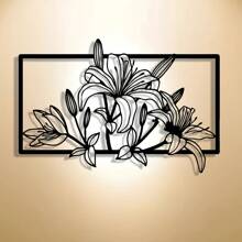 1 件优雅的金属百合花墙饰，抽象轮廓铁艺装饰，多用途室内/室外壁挂，适合作为乔迁、节日、生日礼物、收藏品，非常适合花园爱好者、办公室、客厅、卧室、露台、厨房、农舍装饰 - 黑色 - 查看 8