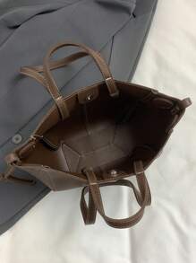 New Fashion Casual Simple Large Capacity Tote Handbag - 咖啡棕 - 查看 7