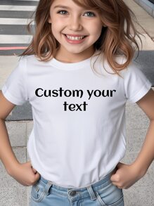Kaos Lengan Pendek Kustom dengan Teks Personal untuk Anak Perempuan, Masukkan Teks/Nama/Ucapan Selamat Ulang Tahun/Pesan Anda, Kustomisasi Seragam Tim atau Layanan Luar Ruangan, Kaos Hitam Leher Bulat Personal untuk Anak Perempuan, Hadiah Liburan, Hadiah Ulang Tahun, Hadiah Ulang Tahun Pertama, Kaos Budaya, Atasan Musim Panas untuk Anak Perempuan - Putih - View 1