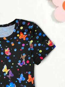 Girls Dreamy Colorful Butterfly Print Short Sleeve Dress Comfy Dresses Summer Gift