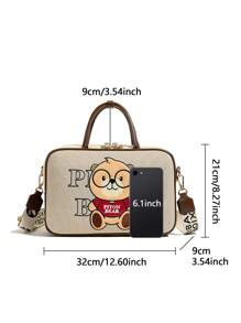 Casual Women's Handbag, Large Capacity, Cute Cartoon Bear Decor, Versatile Crossbody Bag - Beige - View 2