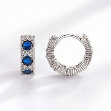 Pendientes de zafiro para hombres y mujeres, en el mismo estilo que los pendientes de plata de ley con circonita azul sintética para orejas perforadas, pendientes de moda