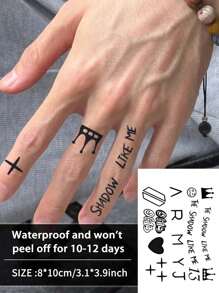 1Pc Klein Patroon Eenvoudige Geometrische Tijdelijke Tatoeages Semi Permanente Tattoo Waterdicht Zweetbestendig Blijft 1-2 Weken Realistisch Kruidensap Anti-Wrijving Niet-Reflecterend Nep Zwarte Nep Tatoeages Voor Vrouwen En Mannen Tattoo Stickers Voor Arm, Borst, Been, Buik, Taille, Vinger, Nek Modernistische Body Art
