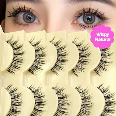  5对Asiteo自然动漫假睫毛，透明睫毛杆，适合初学者和专业化妆师，是打造日常卡通眼妆的理想之选。