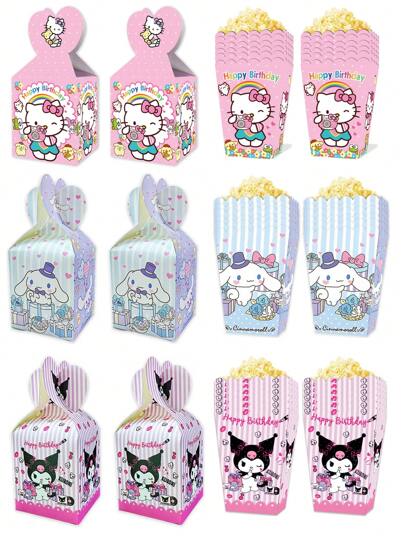 Sanrio Sanrio 12pcs Cute Hello Kitty Kuromi Cinnamoroll Birthday Party Decorations, Candy Bags, Gift Bags, Kraft Paper Bags, Tote Bags, Birthday Party Decoration Gift Wrapping Paper Bags, Theme Birthday Party Decorations Hello Kitty Candy Box Kuromi Popcorn Box