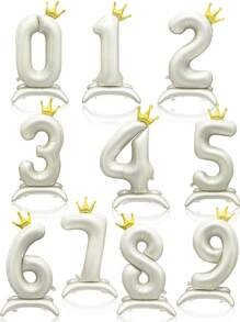 1 个 42 英寸白色皇冠铝箔数字气球，适合任何年龄的生日派对、生日、周年纪念、婚礼、毕业庆典、派对装饰，1 个生日快乐气球 - 乳白色 - 查看 6