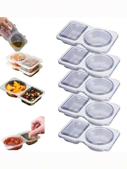 1/5/10/20 piezas Envases divididos con tapa para condimentos, tazas para snacks y salsa para mojar, ideales para salsas para llevar, mojos y envases reutilizables y portátiles para condimentos, mojos, salsas y aperitivos