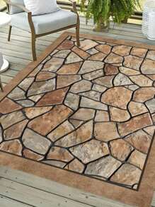 Velvet Non-Slip, Water-Resistant Flock Carpet, Suitable For Campers, Machine Washable Bohemian Patio Mat, Suitable For Living Room, Sunroom And Hard Wood Floor Decoration, Large Area Patio Garden Carpet With Stone Pattern