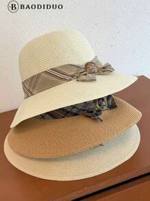 Ladies Elegant Fashion Straw Sun Hat With Wide Brim, High-End Casual Beach Hat, Suitable For Summer, Sunproof And UV Protection - A - View 5